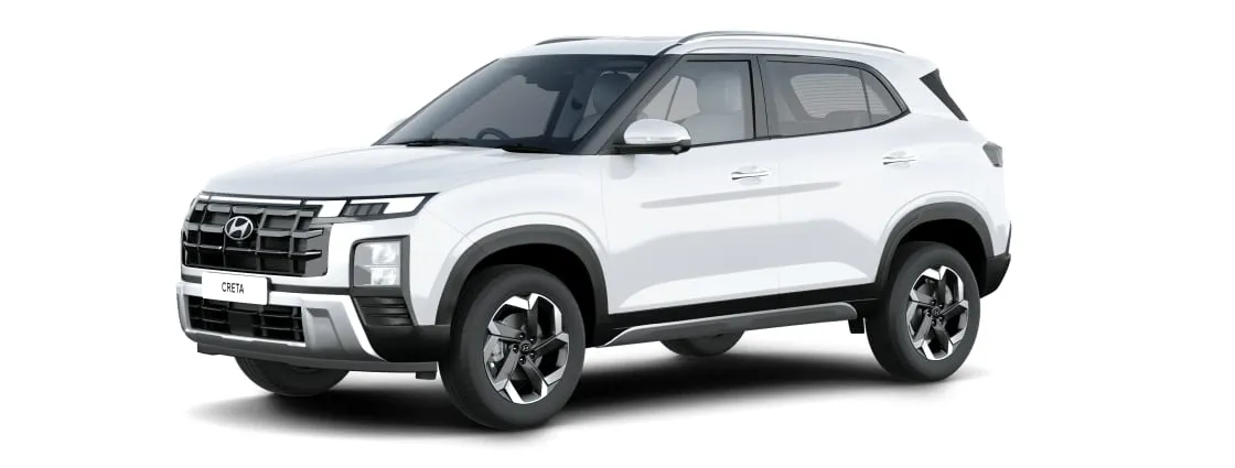 Hyundai Creta in Atlas White, front three-quarter view