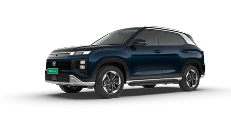 Hyundai Creta Electric in dark blue, front three-quarter view